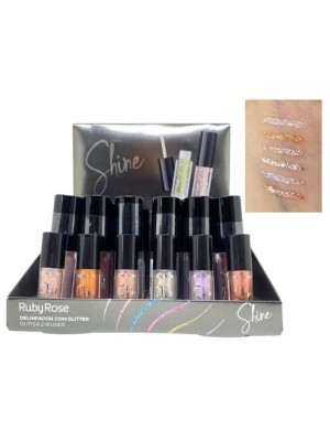 36 DELINEADOR RUBY ROSE HB8416 GLITTER LIQ SHINE BOX+PROVADORES