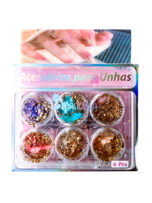 ENFEITE P/ UNHA MANDALA MG024 MADRE PEROLA+FOLHA DE OURO (EMB C/6)