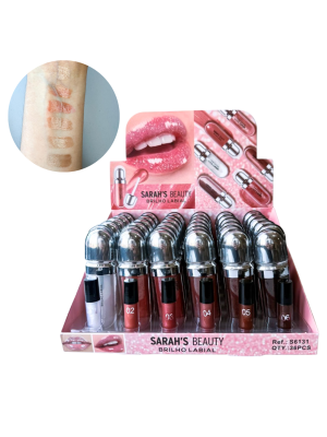 36 BRILHO GLOSS (COM GLITTER) SARAH'S BEAUTY S6131 BOX+PROVADORES